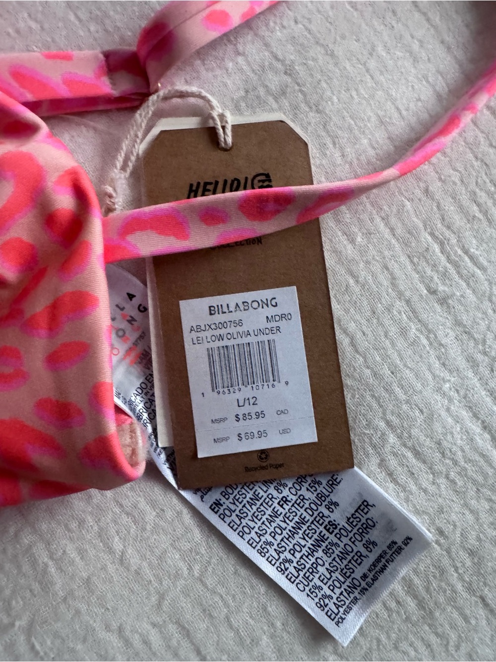 Billabong Neon Pink Coral Print Bikini Set Large top Small bottom - Picture 3 of 3